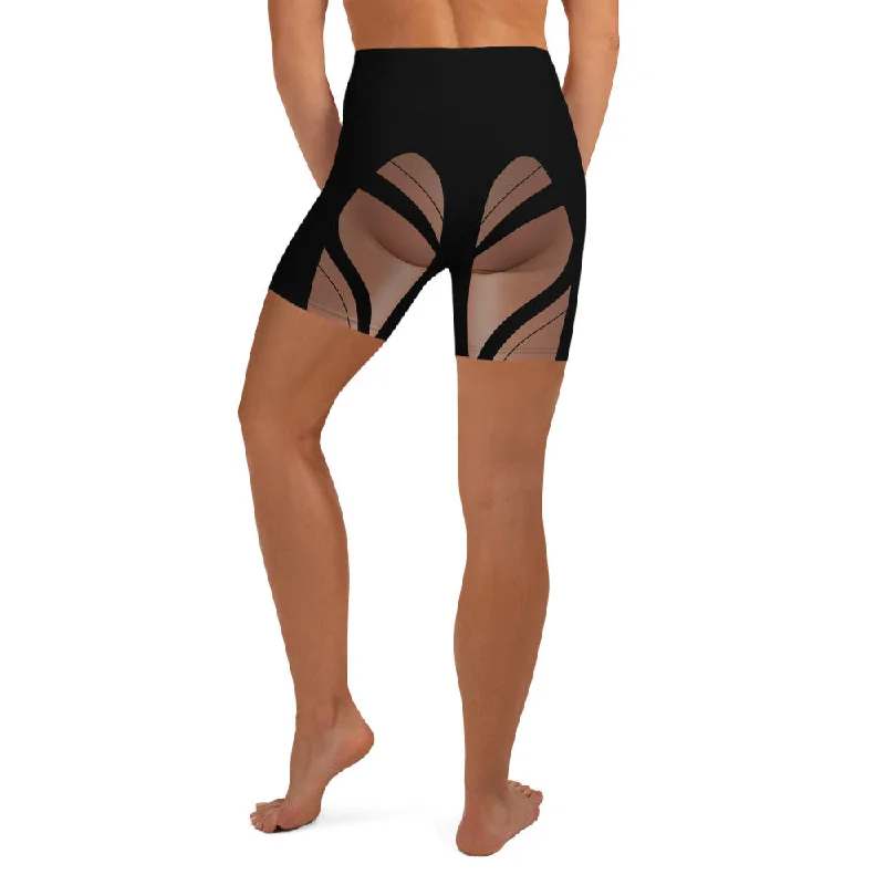 Single-shoulder Neck Design Bold Naked Leg Print Yoga Shorts