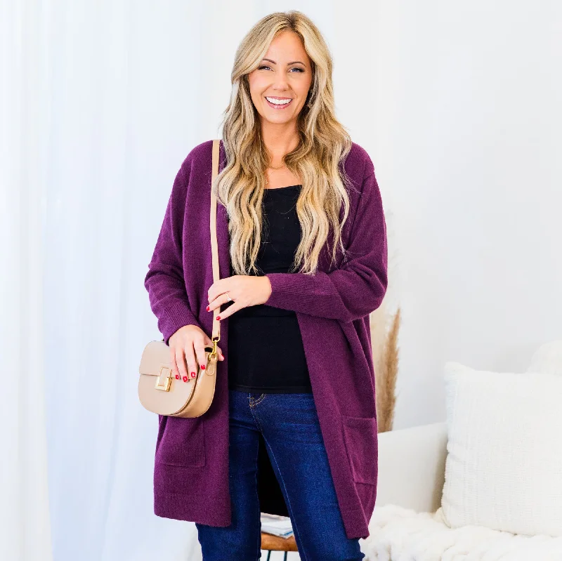 Cozy Fit Bundled Up In Joy Cardigan, Plum
