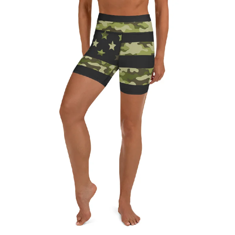 Designer Style Camo Patriotic Yoga Shorts