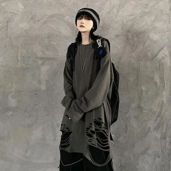 Breathable Style Casual Personality Spring Loose Pullover T Shirt Solid Color Trendy All-match Z