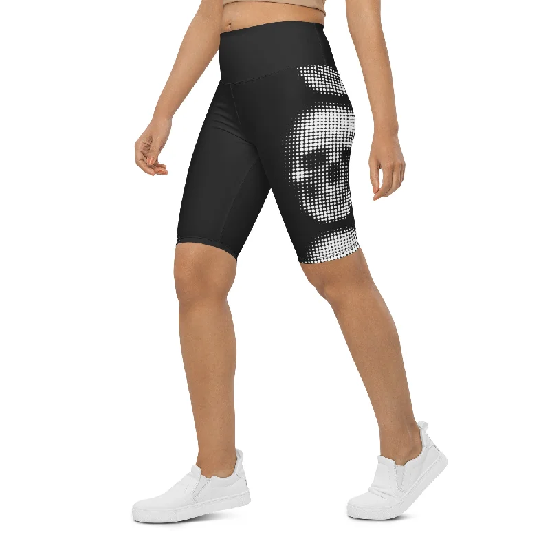 Soft Layers Charcoal Halftone Skull Biker Shorts