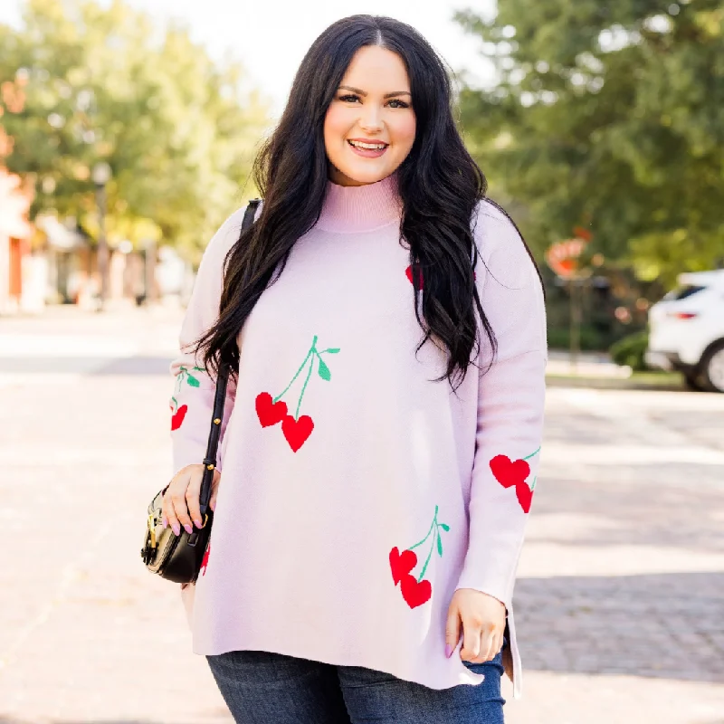 Soft Relaxation Wear Cherry Sweet Sweater, Pink