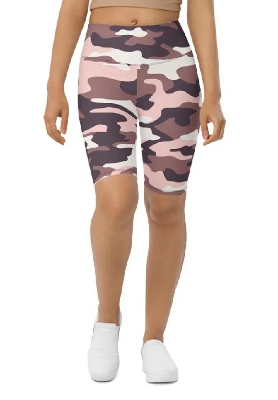 Breathable Design Chocolate Brown Camo Biker Shorts