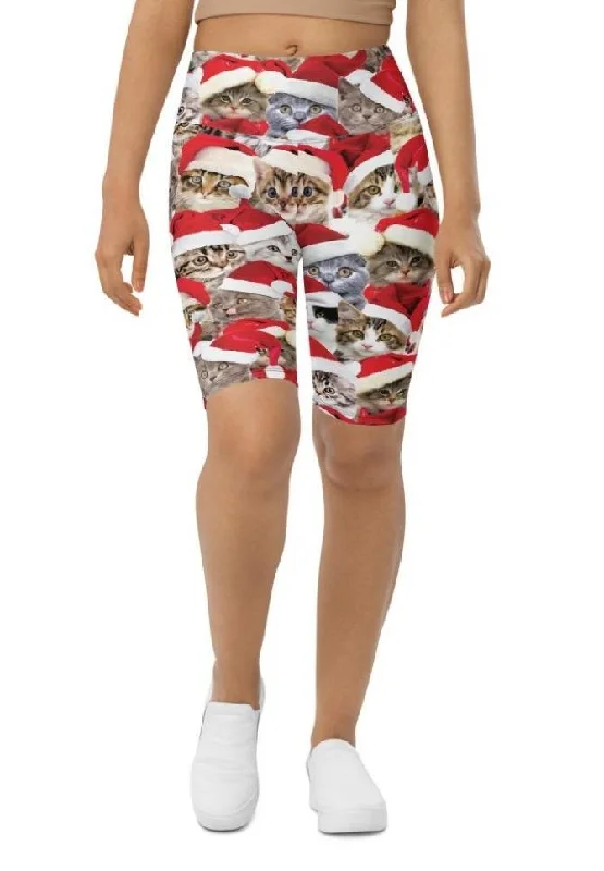 Tropical Style Christmas Cat Biker Shorts