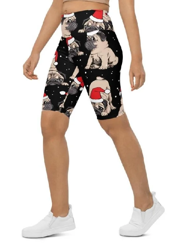Exquisite Craftsmanship Christmas Pugs Biker Shorts