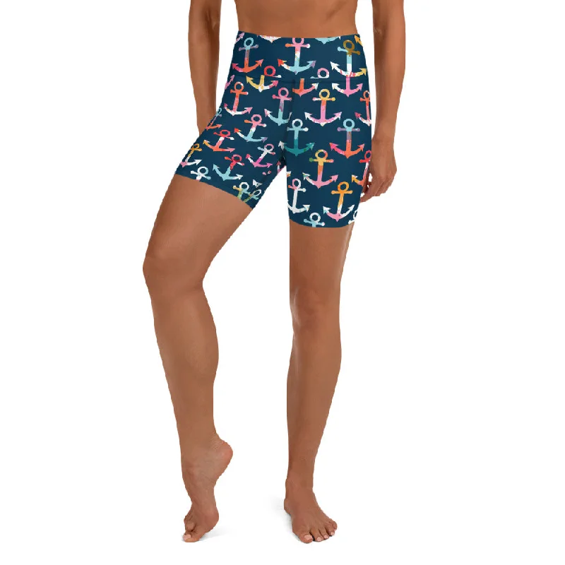 Comfy Chic Colorful Anchor Yoga Shorts