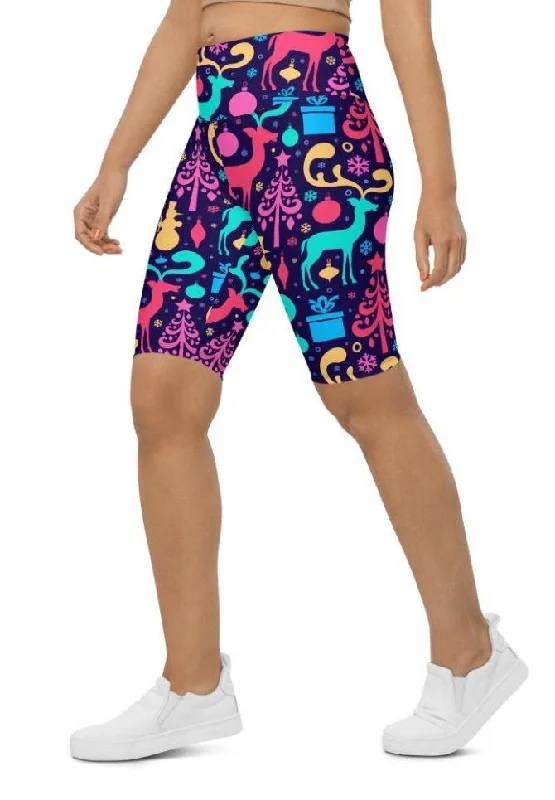 Urban Style Colorful Christmas Biker Shorts