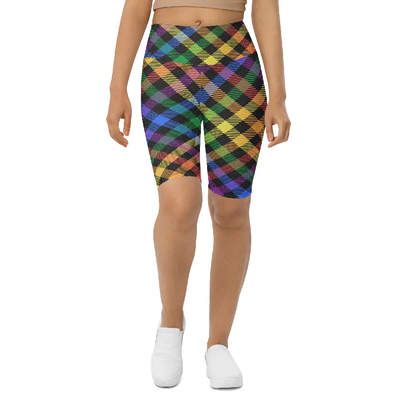 Breathable Style Colorful Plaid Biker Shorts