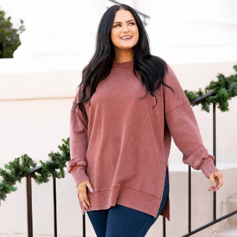 Relaxed Tops Cozy Pullover, Rust