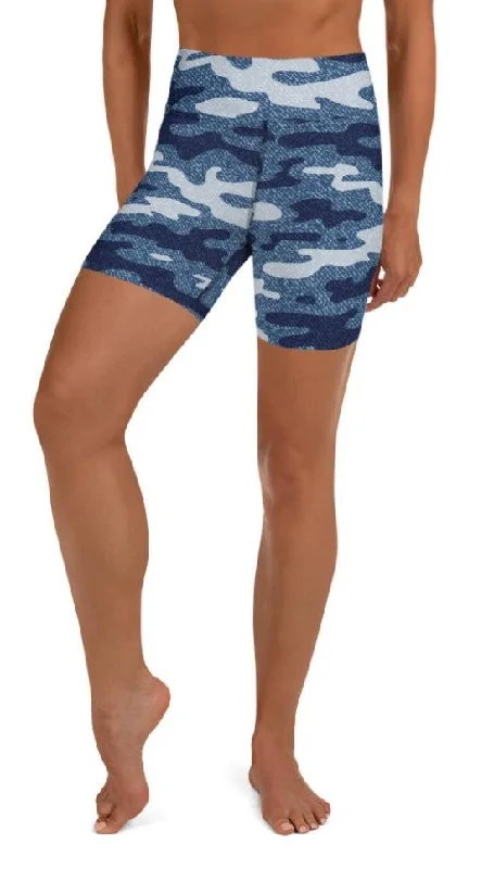 Youthful Vitality Denim Camo Print Yoga Shorts