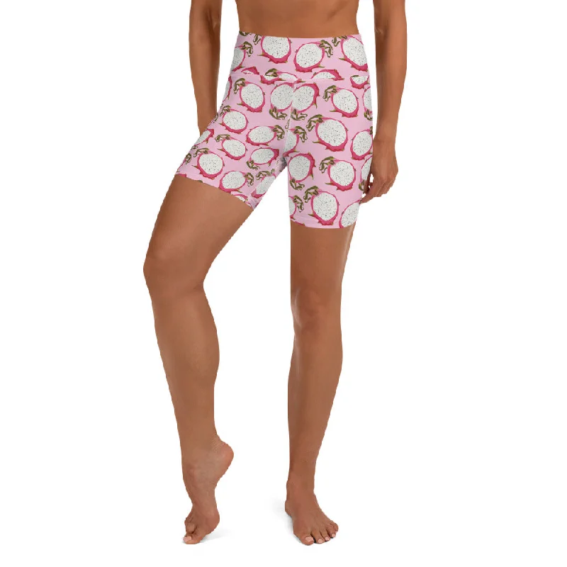 Cozy Lounge Wear Dragon Fruit Pattern Yoga Shorts