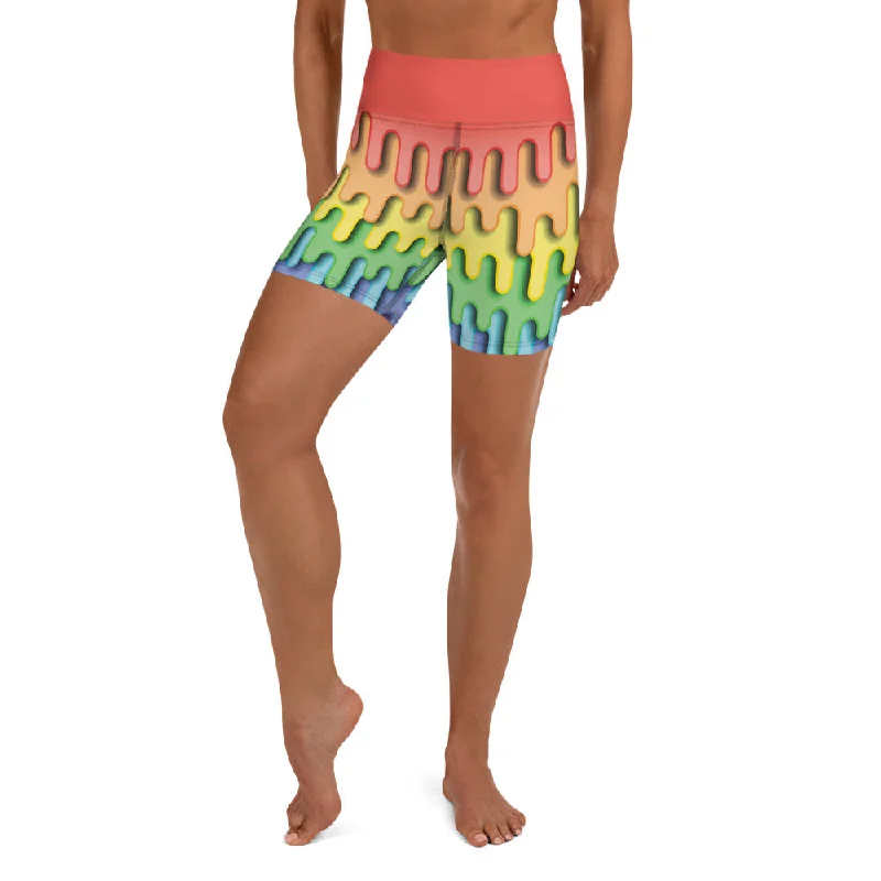 Thin Design Dripping Rainbow Yoga Shorts