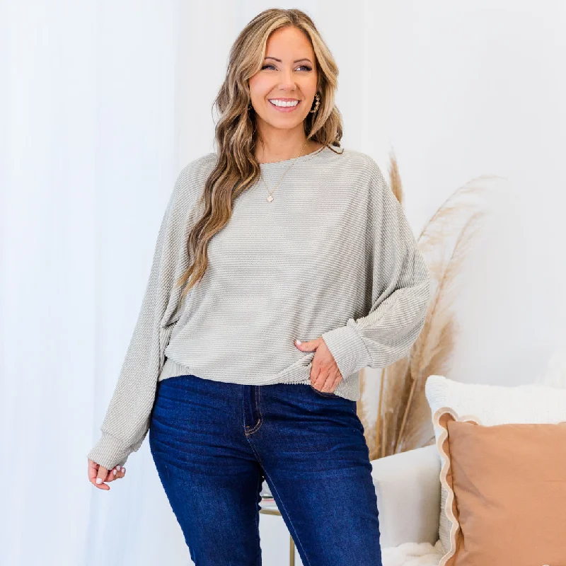 Fashion Design Falling From Cloud Nine Top, Pearl Grey