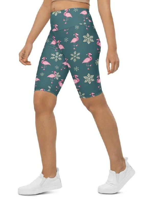 End Of The Year Festive Flamingos Biker Shorts