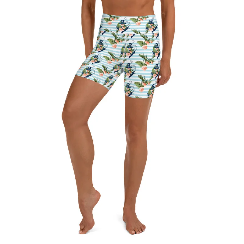 Hooded design Floral Anchor Yoga Shorts
