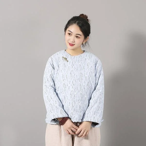 Warm Chic Floral Print O-neck Thick Cotton Quilt 2020 New Casual Vintage Long Sleeve All-match Women Tops