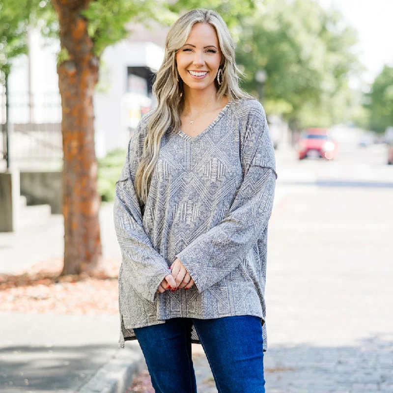 Low-key Luxury Full Of Charm Top, Gray