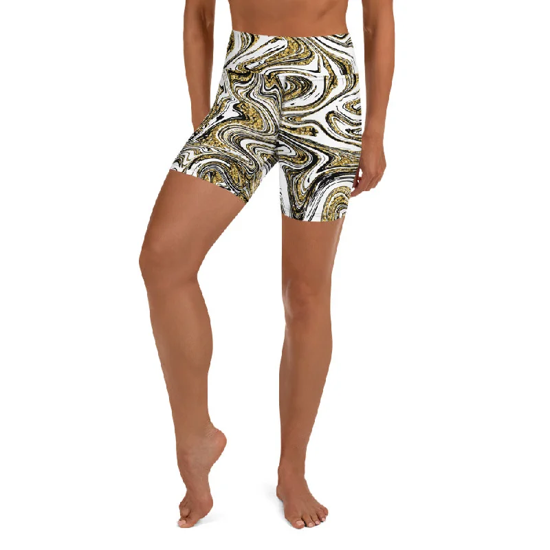 Casual Wear Glitter Print Marble Yoga Shorts