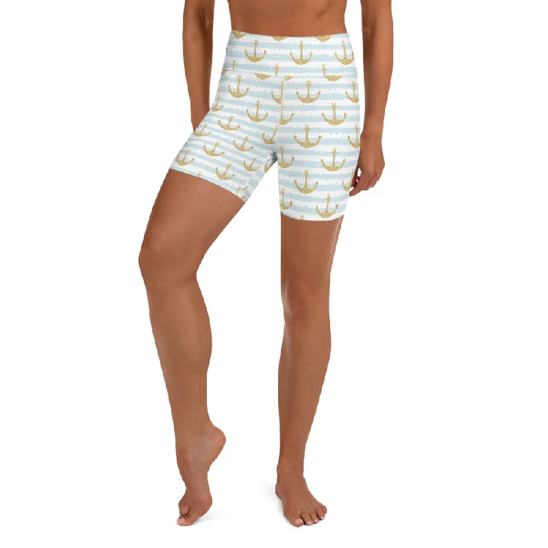 Stylish Casuals Glittery Anchor Yoga Shorts