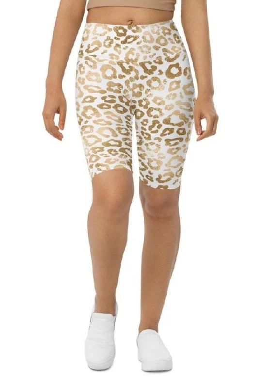 French Style Golden Leopard Print Biker Shorts