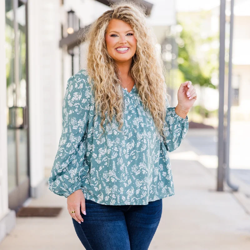 Exquisite Craftsmanship Graceful Blossom Top, Sage