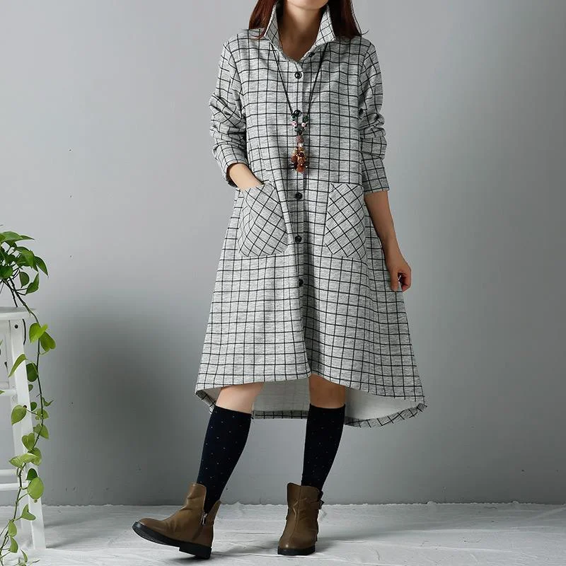 Cozy Essentials Gray plaid shirt dress long sleeve dresses