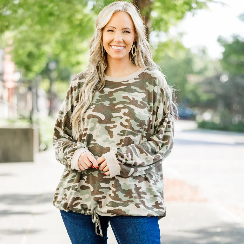 Comfortable And Casual Grounded Thoughts Top, Green
