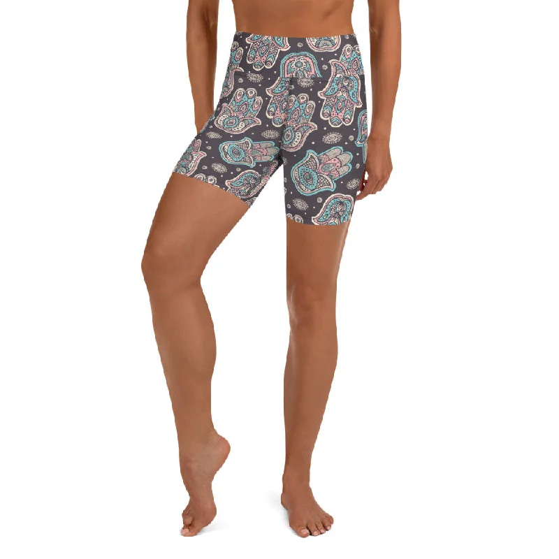 Simple And Comfortable Hand Drawn Hamsa Yoga Shorts
