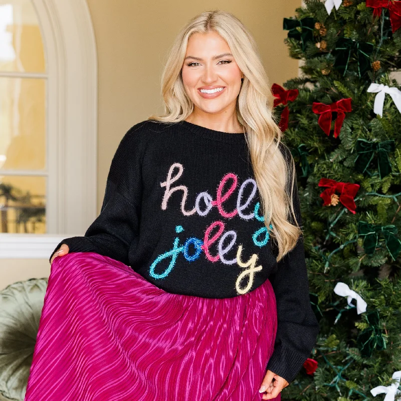 Simple Style Holly Jolly All The Way Sweater, Black
