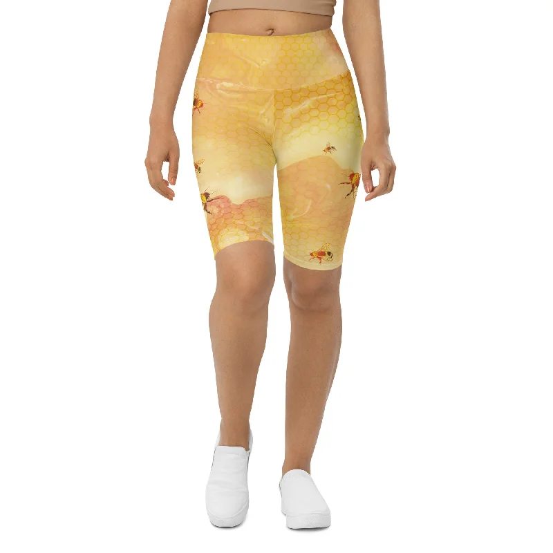 Slightly Flared Design Honey Bee Biker Shorts