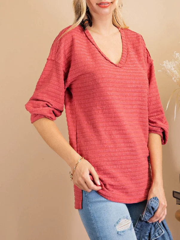 Simple Style Keep It Sweet V-Neck Long Sleeve