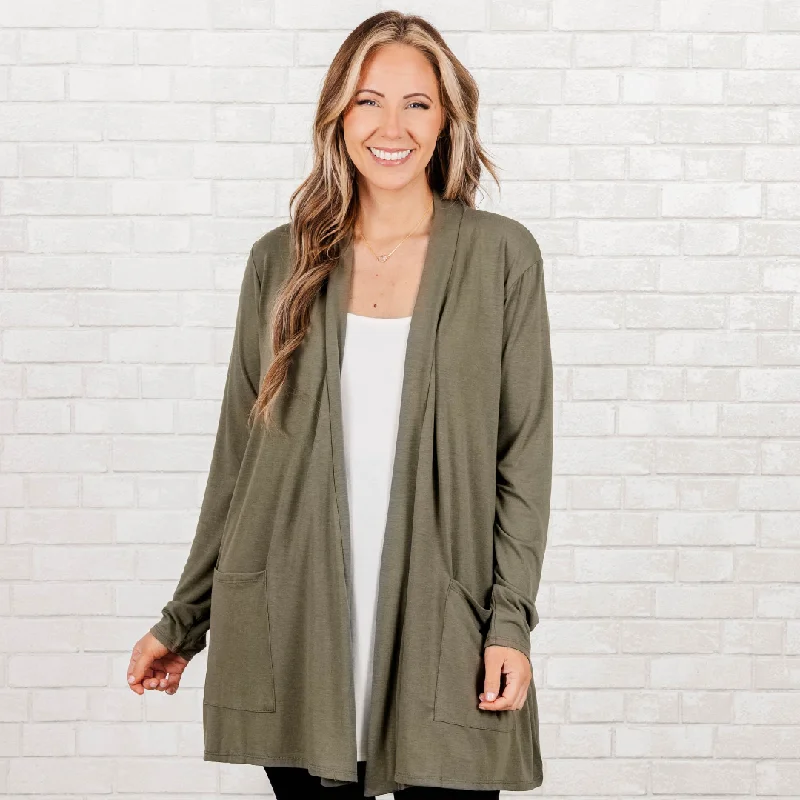 Perfect Tailoring Kindness And Compassion Cardigan, Light Olive