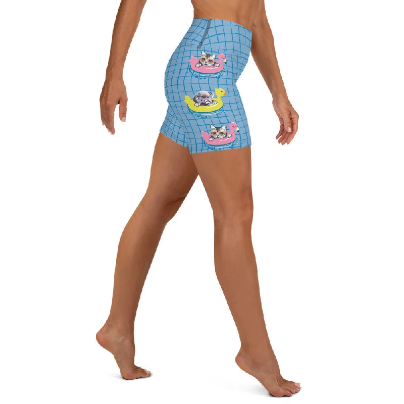 Versatile Comfort Kittens and Puppies in Floats Yoga Shorts