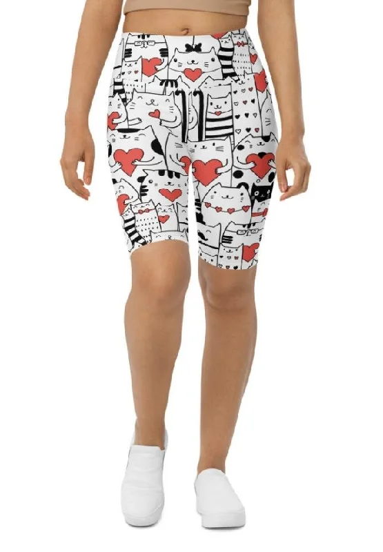 Retro Fashion Kitties in Love Biker Shorts