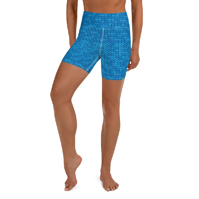 Layered Style Knitted Print Pattern Yoga Shorts