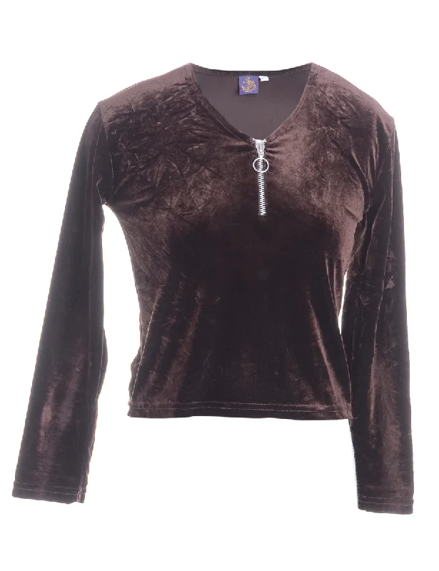 Cool Breeze At Night Label Velvet Lilia Half Zip Cotton Top