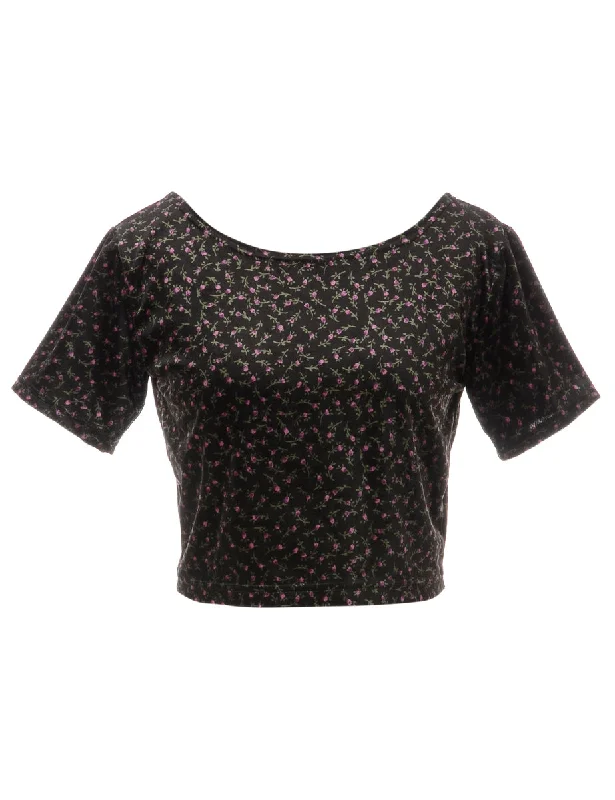 Casual Style Label Velvet Low Back Crop Top