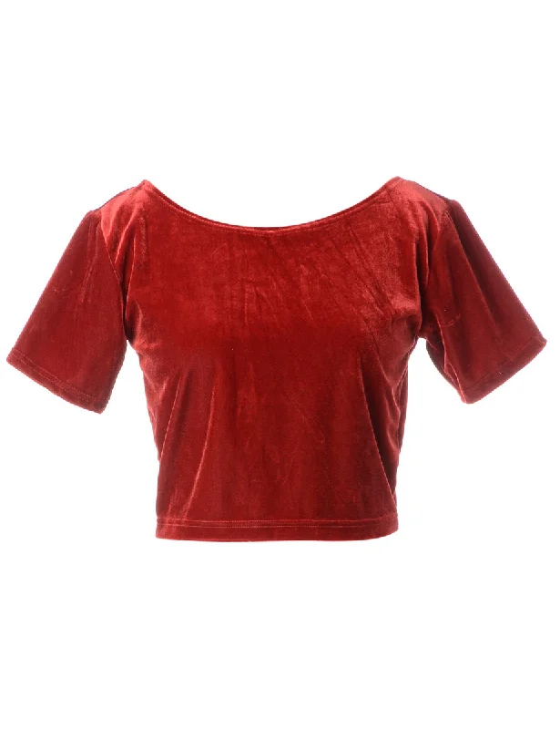Free And Casual Label Velvet Low Back Crop Top