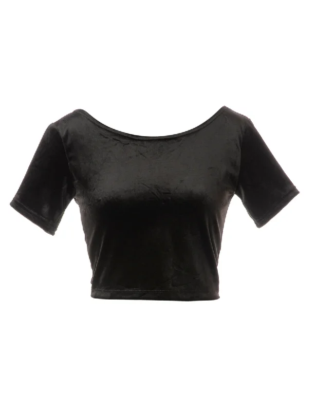 Ethnic Style Label Velvet Low Back Crop Top