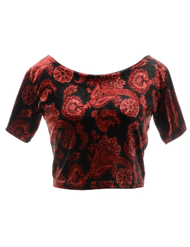 Designer Style Label Velvet Low Back Crop Top