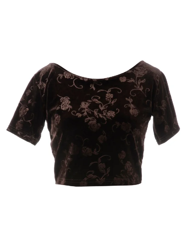 Warm And Comfortable Label Velvet Low Back Crop Top