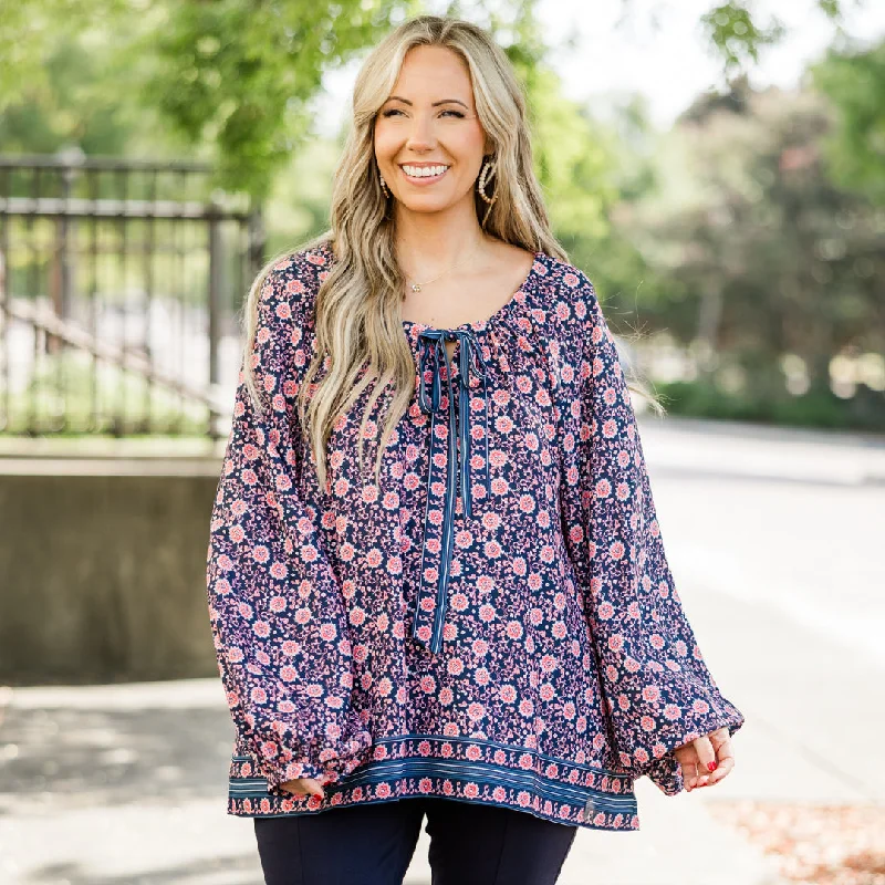 Printed Patterns Like You Said Top, Navy