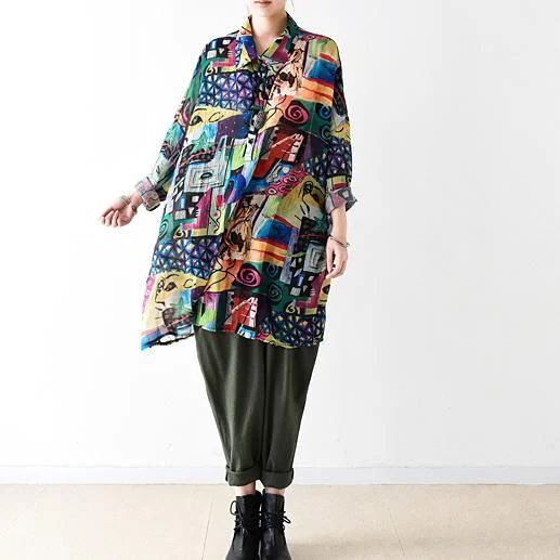 Casual Comfort Wear Long sleeve print chiffon blouse long shirt fall top