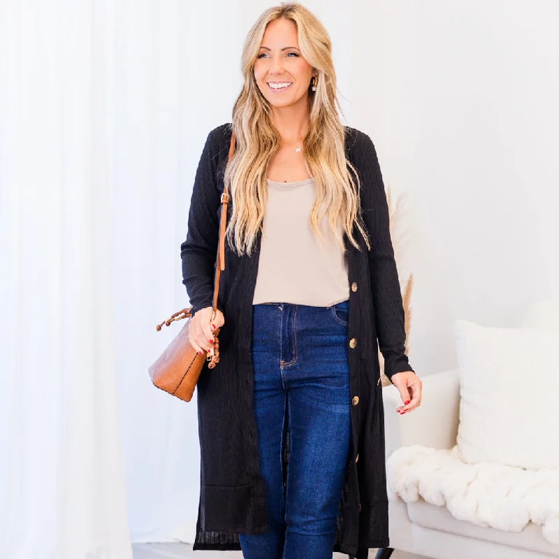 Carefree Style Long Way From You Cardigan, Black