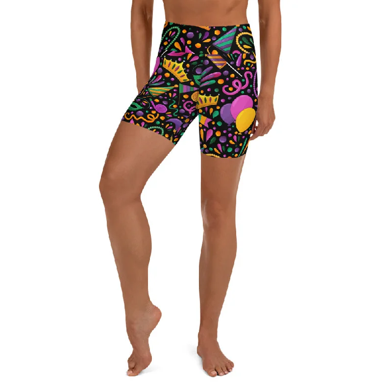 Luxe Comfort Mardi Gras Masks & Beads Party Yoga Shorts