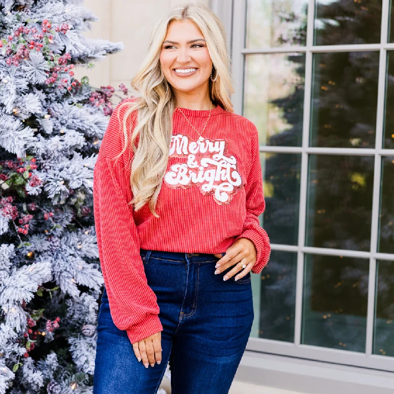 Classic Style Merry And Bright Pullover, Red
