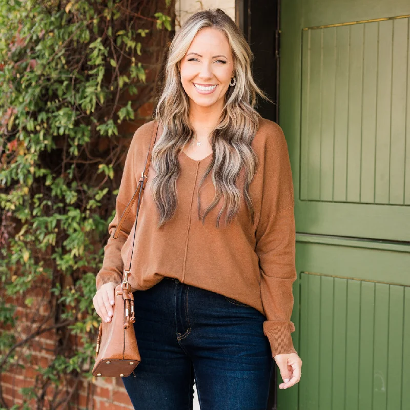 Cozy Chic Wear Miss Me Sweater, Heather Deep Camel