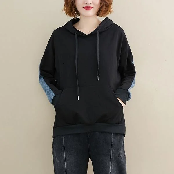 Comfortable Dresses New 2020 Autumn Winter Simple Style Patchwork Denim Ladies Pullovers Hoodies