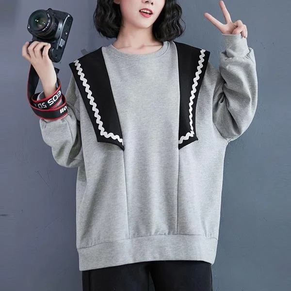 Relaxed Tops New Arrival 2020 Korean Simple Style Patchwork Color Loose Ladies  Pullovers Hoodies