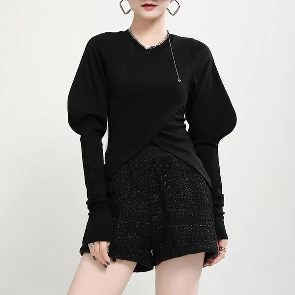 Girl Style New Leg of Lamb Sleeve Fashion Women Elegant O Neck Pullover All-match Top